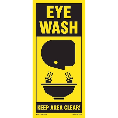 Brady Eye Wash Sign, 18" H, 8" W, Plastic, Rectangle, English, 20394LS 20394LS